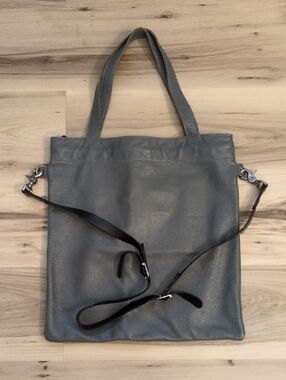 Pristine Dean Soft Leather Tote Gray With Removable Crossbody Strap Made In L.A.